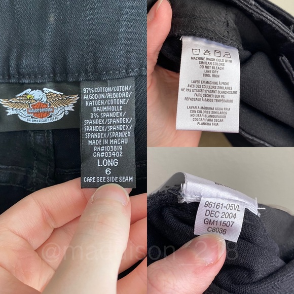 Harley Davidson Vintage Y2K Flame Embroidered Bootcut Flare Black Jeans 6 long - Picture 8 of 11